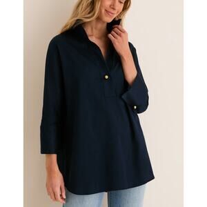 Tuckernuck Willow 3/4 Sleeve Tunic V Neck Blouse Top Shirt Navy Blue Small